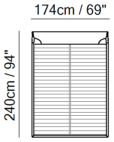 Diamante Bed by Natuzzi Italia: Bed with split mesh 160X200, outline drawing with sizes