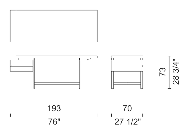 Lochness Table by Cappellini, size drawing: LH_10L