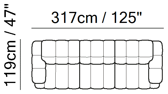 Dwell Sectional by Natuzzi Italia: Modular sofa with adjustable headrests, outline drawing with sizes