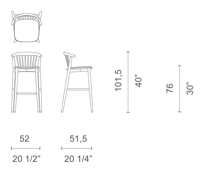 Newood Stool by Cappellini, size drawing: NW_12T
