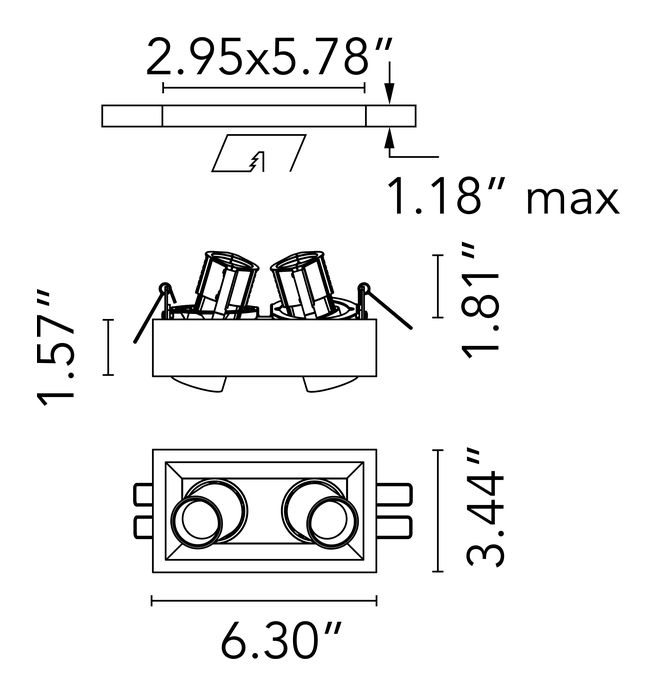 Johnny 80 Semi Recessed Downlight by Flos, size drawing: Johnny 80 Semi-Recessed 2L Square