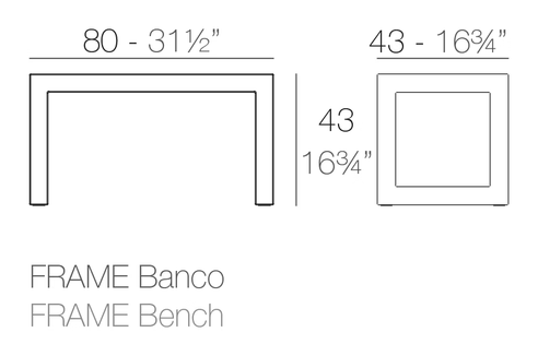 Frame Bench by Vondom, size drawing