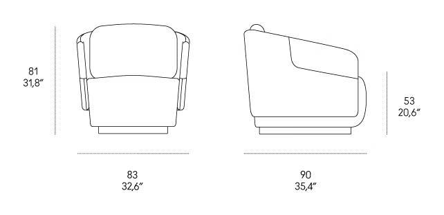Worn Armchair by Casamania, size drawing