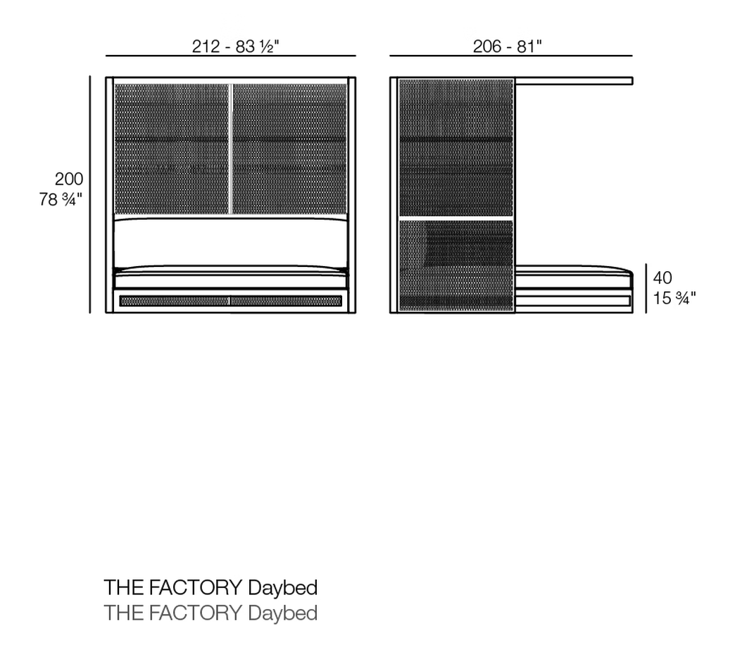 The Factory Daybed by Vondom, size drawing