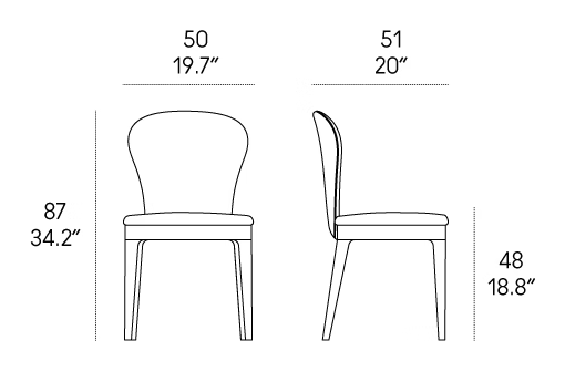 Milady Chair by Casamania, size drawing