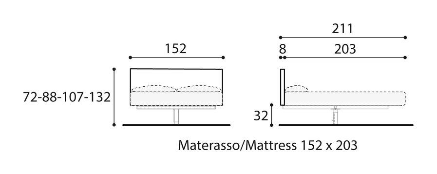 Fluttua Bed by Lago, size drawing: 1601