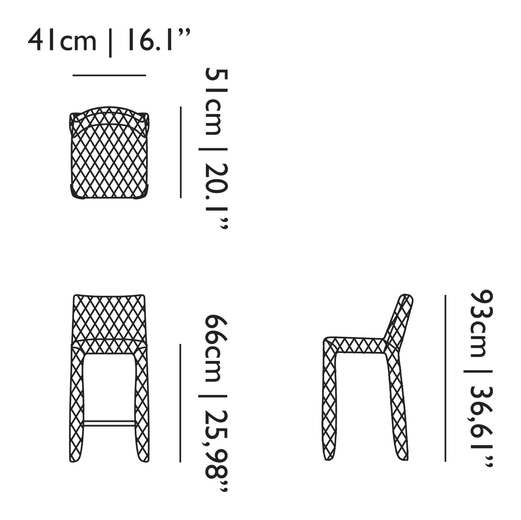 Monster Bar Stool by Moooi, size drawing: Diamond Low