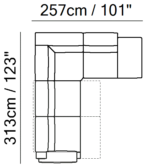 Iago Sectional by Natuzzi Italia: Modular sofa with adjustable headrests, outline drawing with sizes