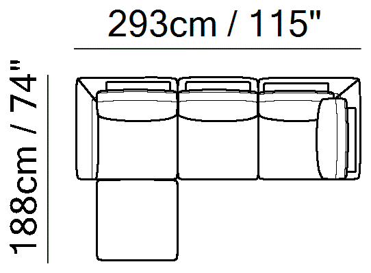 Semplice Sectional by Natuzzi Italia: Leather or fabric modular sofa, outline drawing with sizes