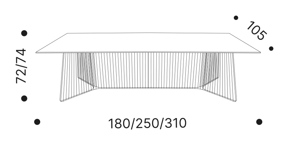 Anapo Dining Table by Driade, size drawing
