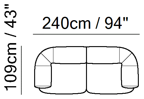 Melody Sectional by Natuzzi Italia: Leather or fabric modular sofa, outline drawing with sizes