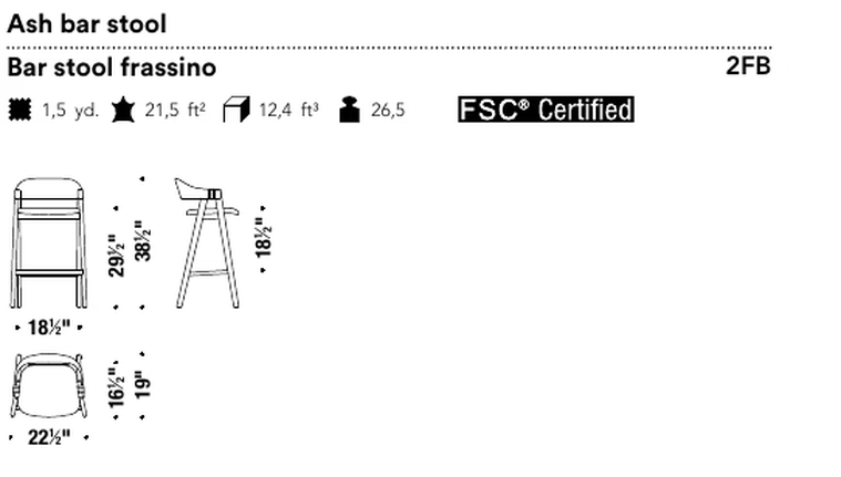 Mathilda Stool by Moroso, size drawing: Ash bar stool