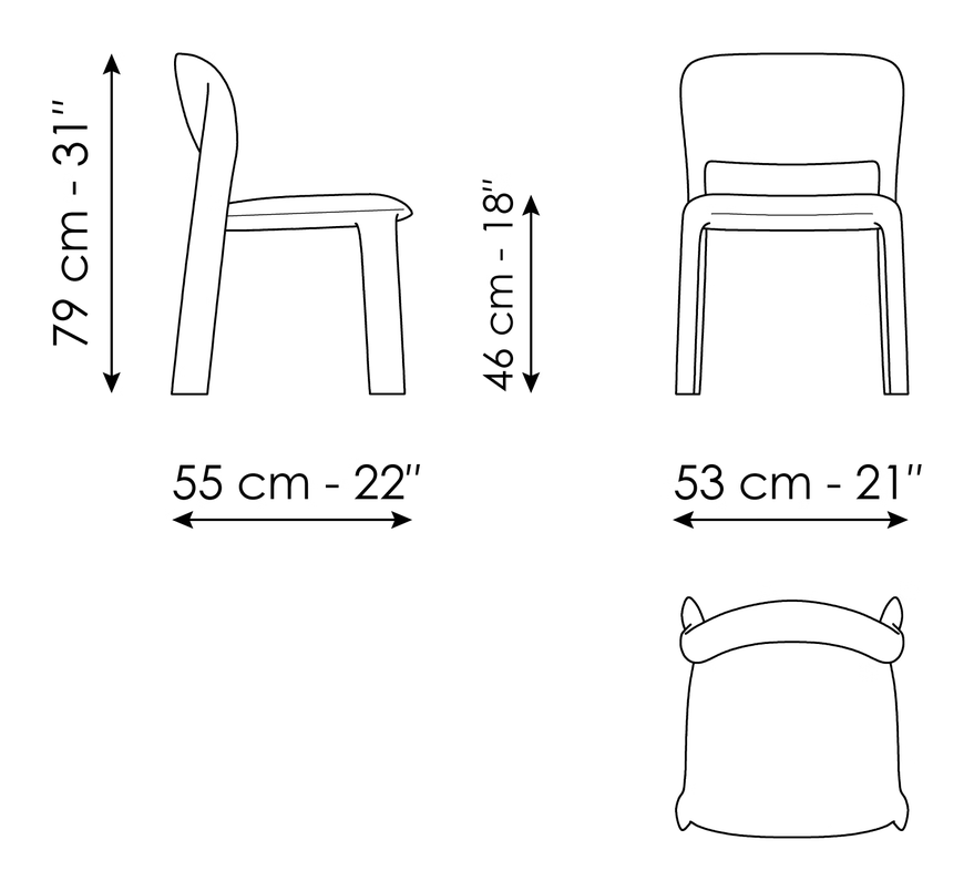 Artemis Chair by Bonaldo, size drawing