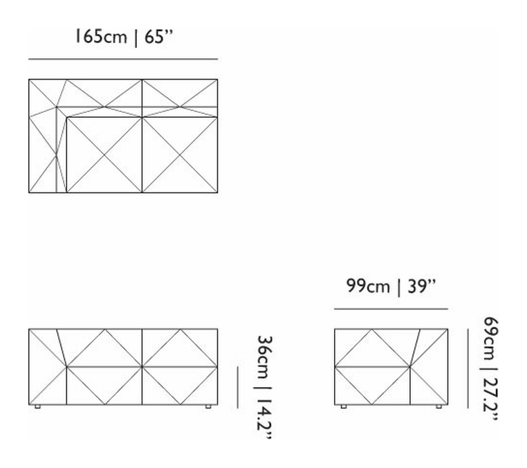 BFF Sofa by Moooi, size drawing: Double Element DE06