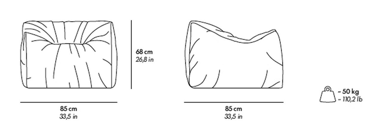 Womb Armchair and Sofa by Gufram, size drawing: Armchair
