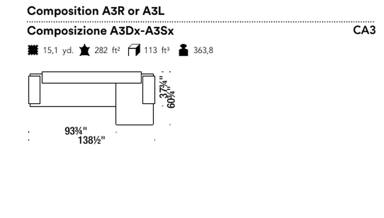Lowland Sofa by Moroso, size drawing: Composition A3R or A3L