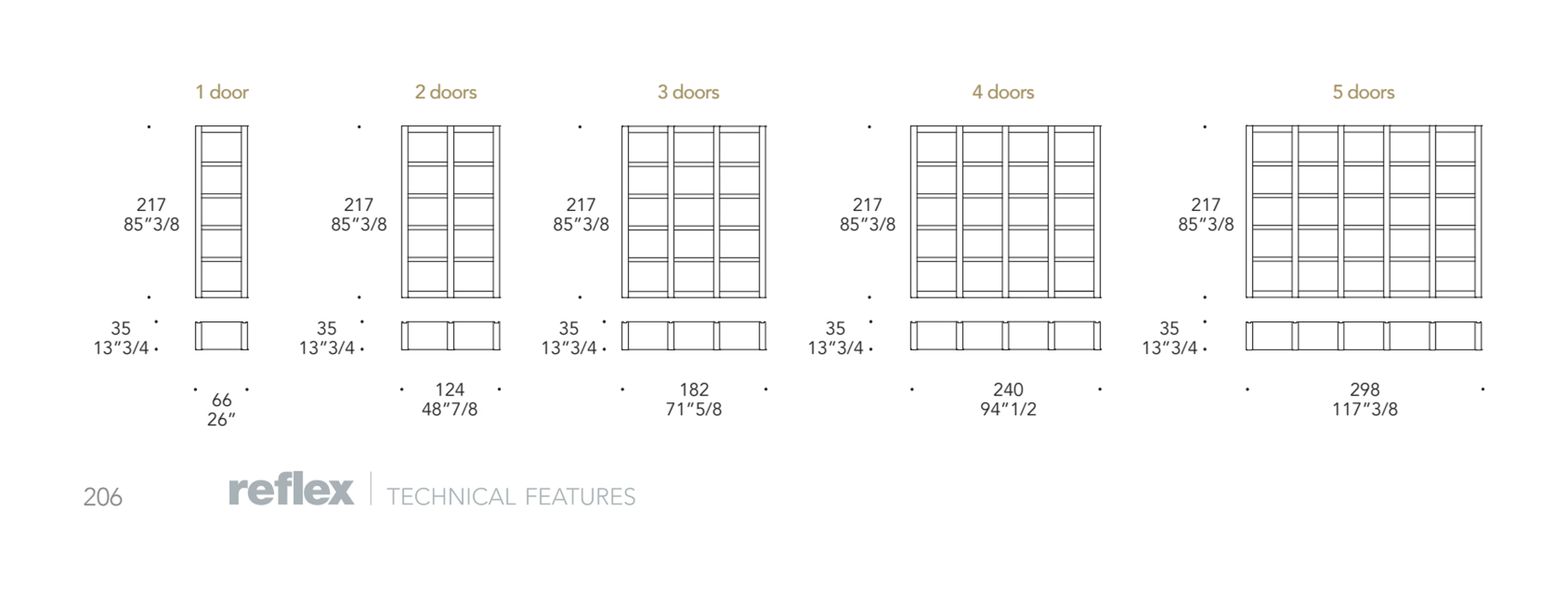 Avantgarde Libreria Bookcase by Reflex, size drawing 1