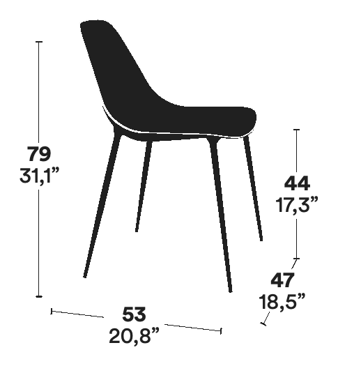 Mammamia Diamond Chair by Opinion Ciatti, size drawing