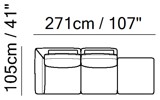 Semplice Sectional by Natuzzi Italia: Leather or fabric modular sofa, outline drawing with sizes