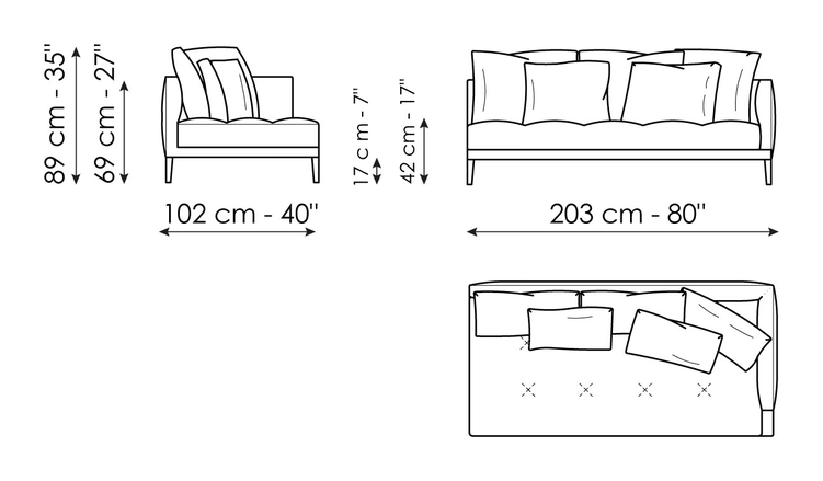 Soft Island Sectional by Bonaldo, size drawing: End section sofa 203