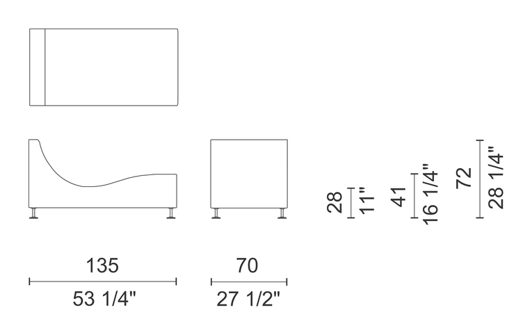 Three Sofa de Luxe by Cappellini, size drawing: TSA3
