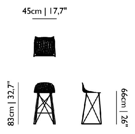 Carbon Bar Stool by Moooi, size drawing: Low