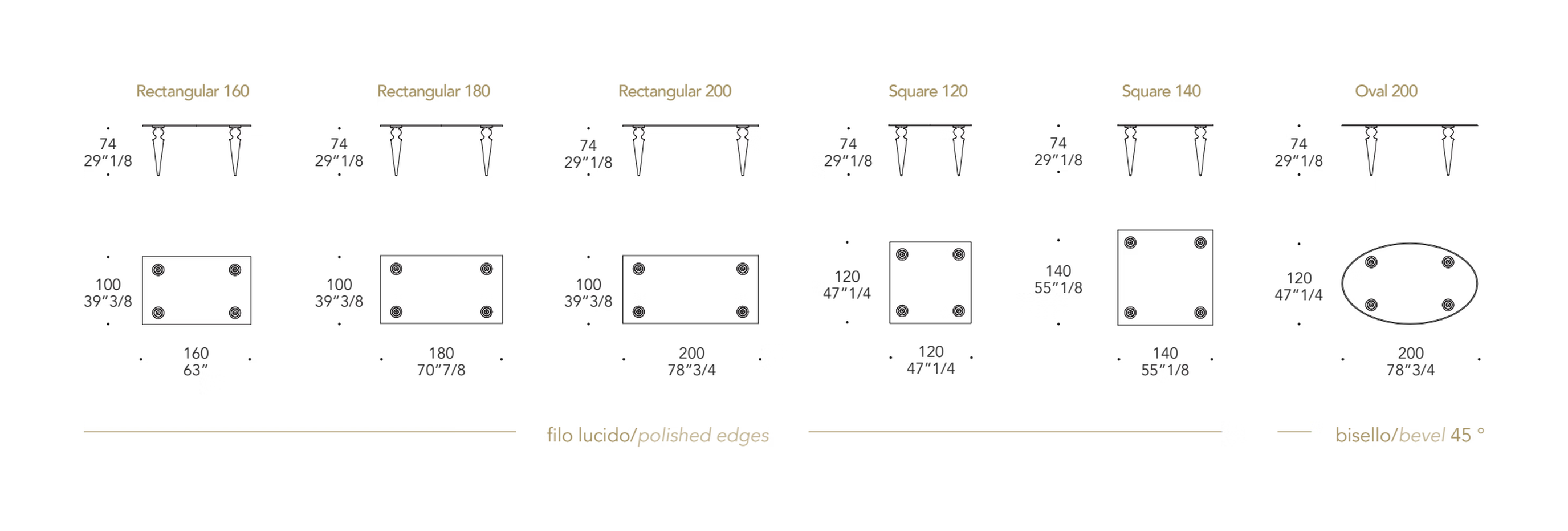 Gran Canal 72 Dining Table by Reflex, size drawing 1