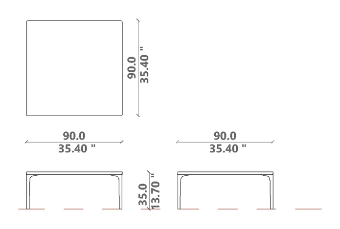Soul Coffee Table by Talenti, size drawing: 90 × 90 × H 35