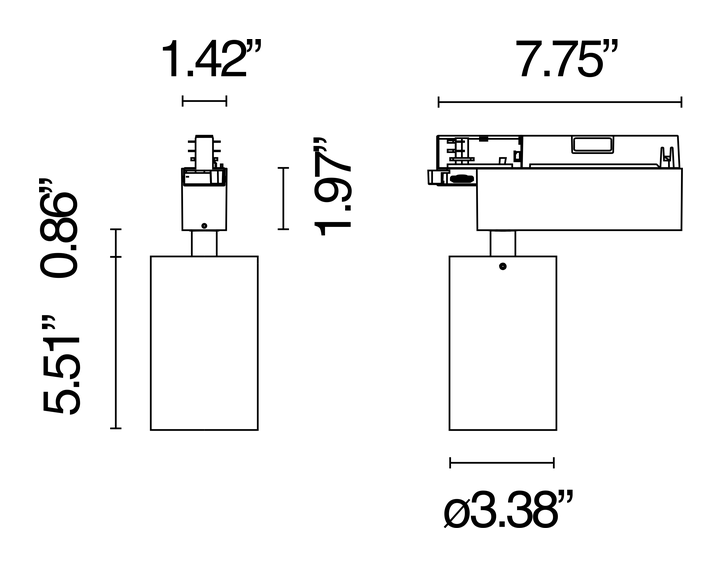 UT Spot Track Ø86 Spotlight by Flos, size drawing: UT Spot Track Ø 86