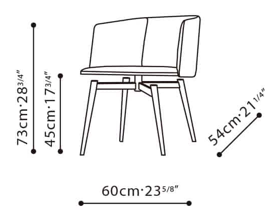 Ballet Chair (Swivel) by Camerich, size drawing: C02F0306
