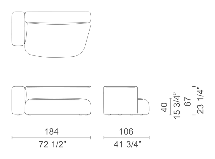 Litos Sofa by Cappellini, size drawing: LT_6B