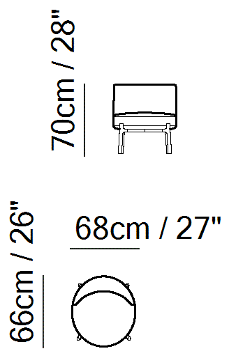 Amalia Loveseat by Natuzzi Italia: Chair, outline drawing with sizes