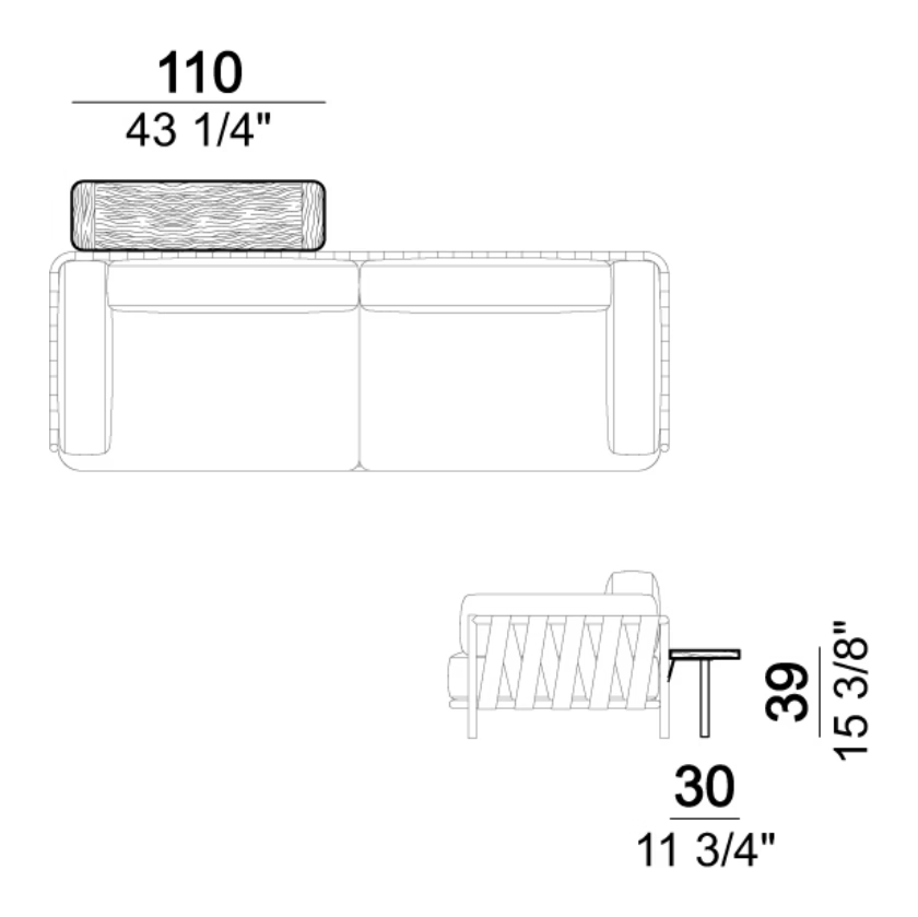 Punta Ala Sofa by Arketipo, size drawing: Shelf