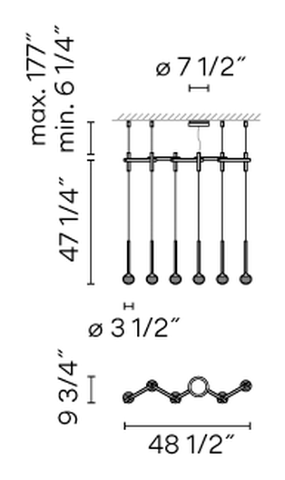 Algorithm Grid Pendant Lamp by Vibia, size drawing: Model 0830
