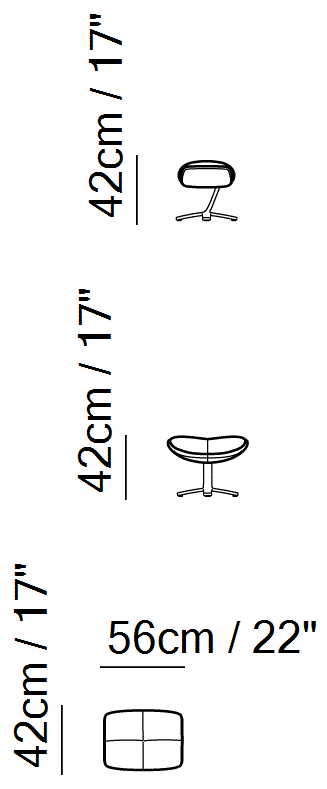 Re-Vive Quilted Recliner by Natuzzi Italia: Re-Vive footrest, outline drawing with sizes