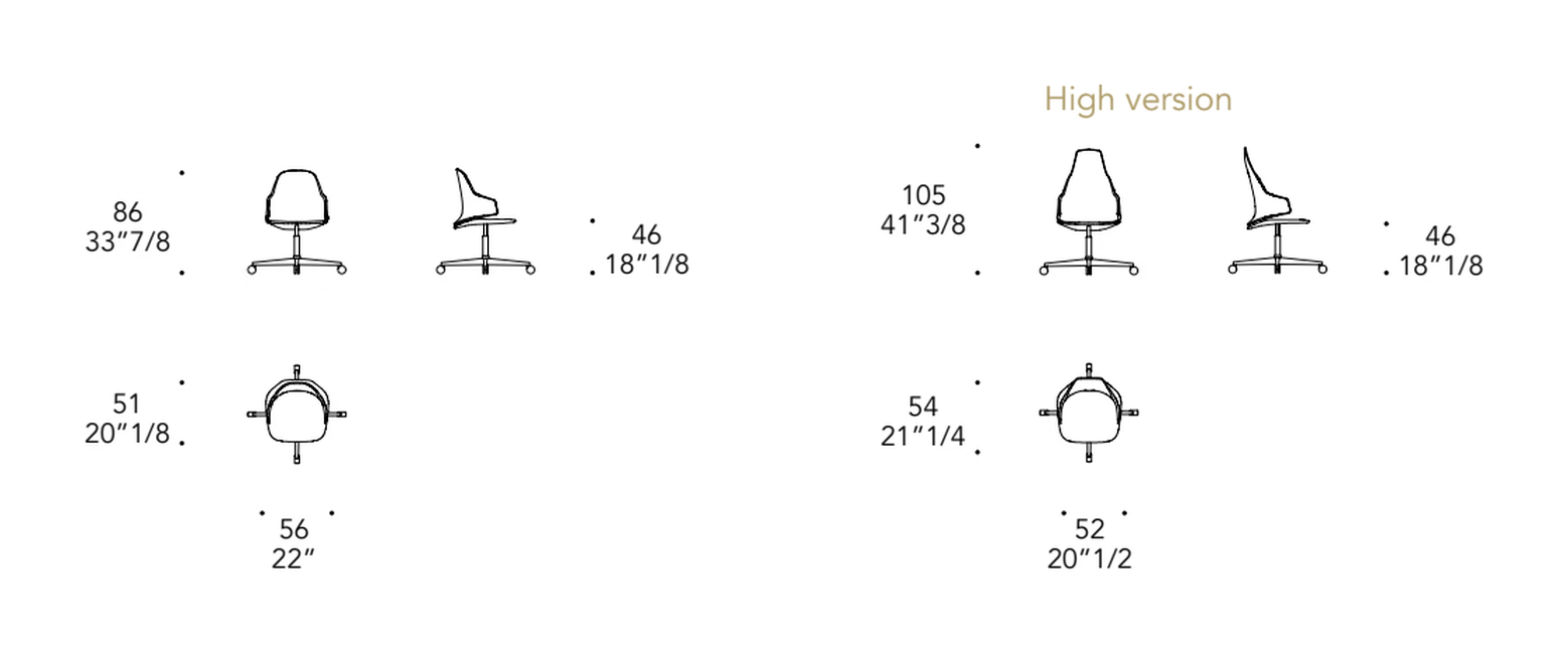 Vela Office Chair by Reflex, size drawing