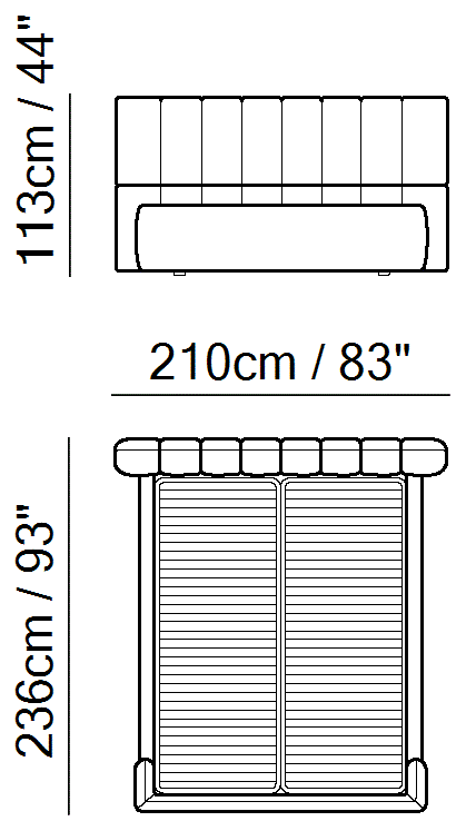 Briq Bed by Natuzzi Italia: Bed with split mesh 160X200, outline drawing with sizes