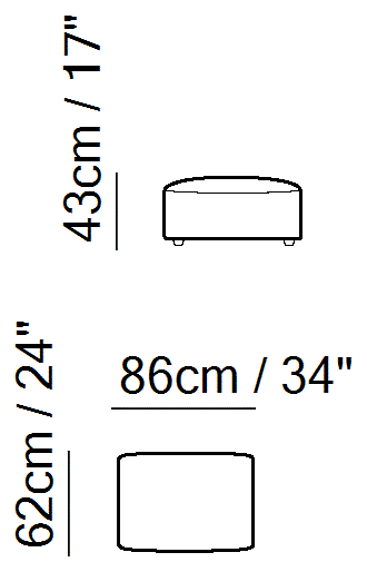 Galaxy Sectional by Natuzzi Italia: Large pouf, outline drawing with sizes