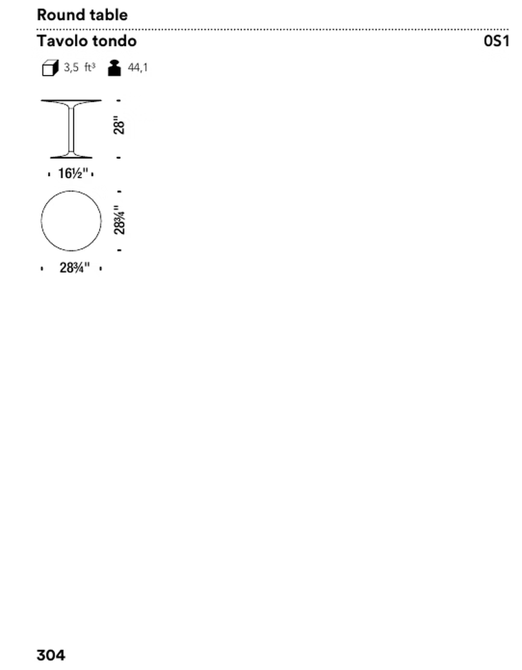 Supernatural Table by Moroso, size drawing