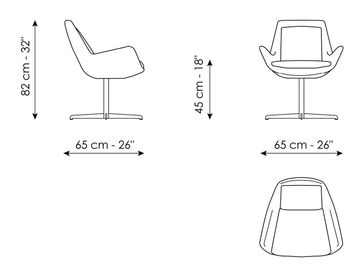Newton Office Chair by Bonaldo, size drawing: Newton low
