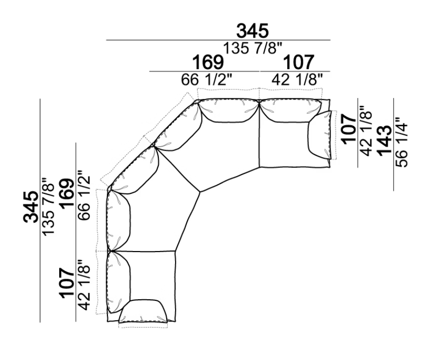 Bodyguard Sofa by Arketipo, size drawing: Composition D