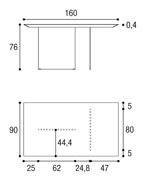 Air Slim Table by Lago, size drawing: 2190W