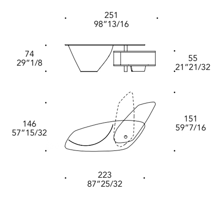 Vele Scrivania Desk by Reflex, size drawing