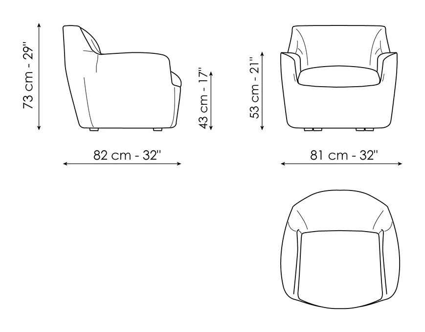 Kitai Armchair by Bonaldo, size drawing: Kitai - feet