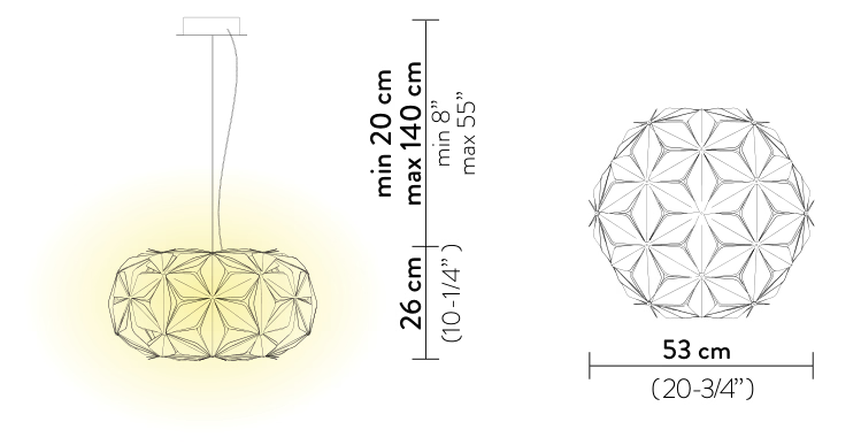 C'est La Vie Pendant Lamp by Slamp, size drawing: C'est La Vie Suspension Medium