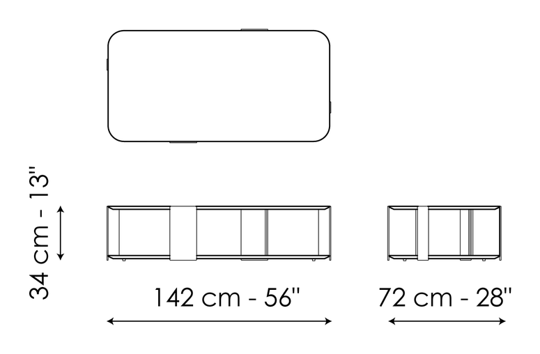 Paddle Coffee Table by Bonaldo, size drawing: Paddle 142