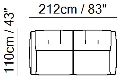 Sophy Sectional by Natuzzi Italia: Three-seater sofa, outline drawing with sizes