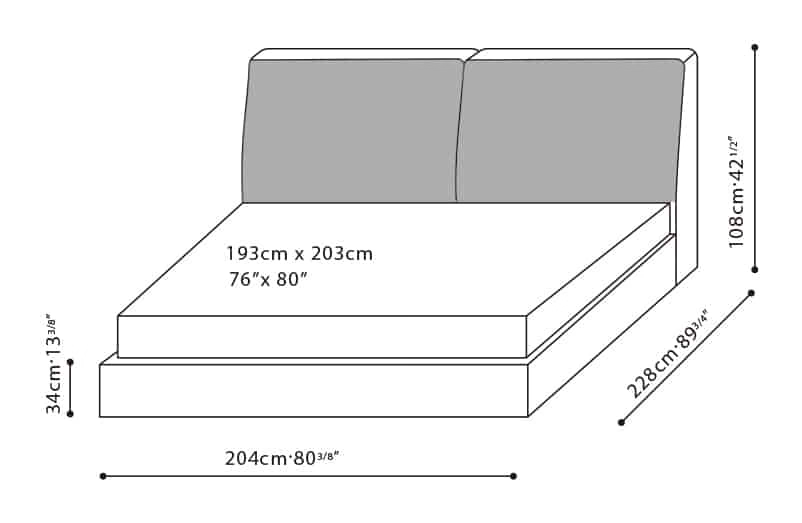 Eden Bed by Camerich, size drawing: C03G0505 King
