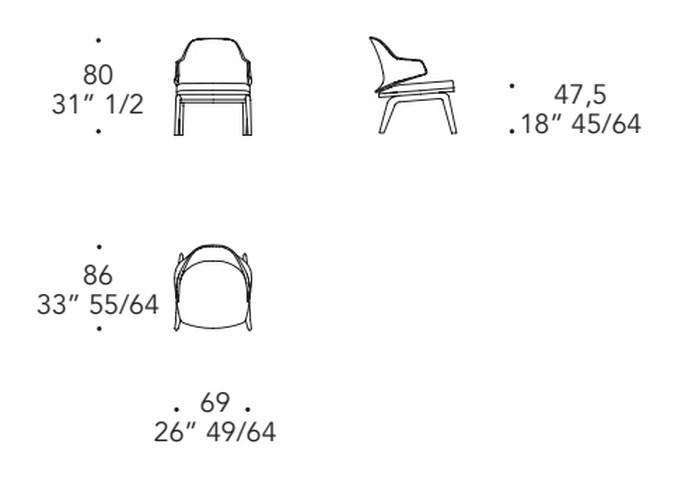 Vela Poltrona Armchair by Reflex, size drawing