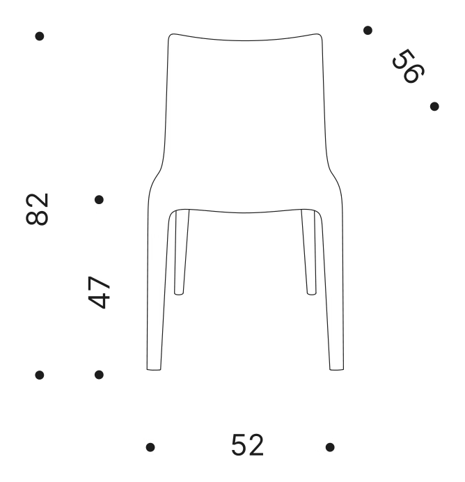 Lou Eat Chair by Driade, size drawing